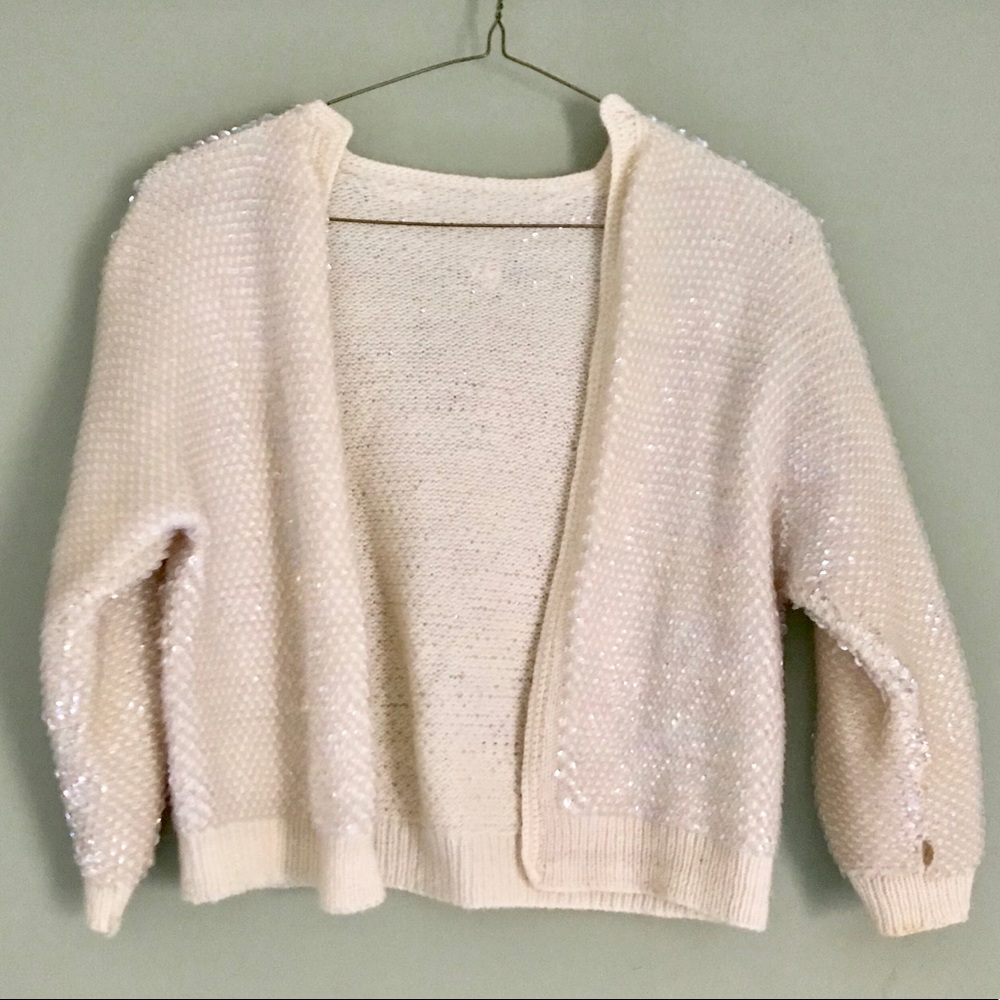 shimmery sequined cream cardigan